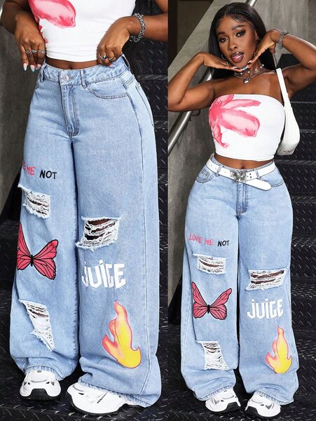 Jeans larges imprimés mode