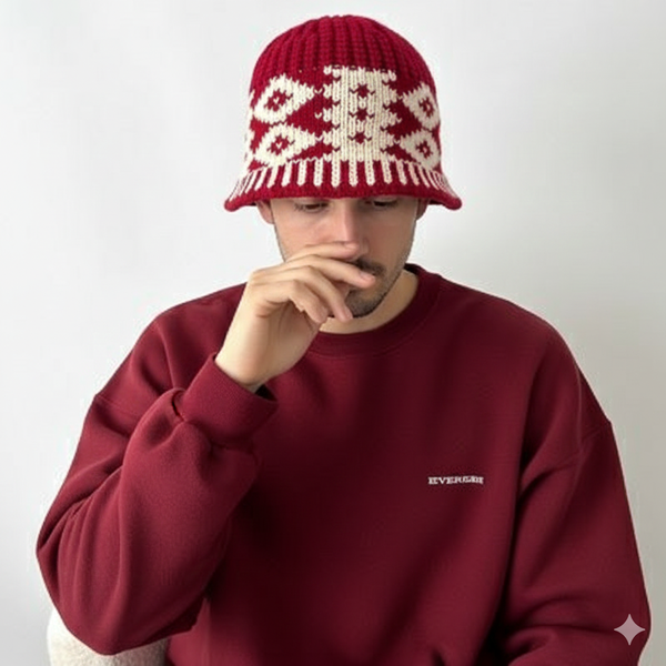 Chapeau tricoté rouge et blanc