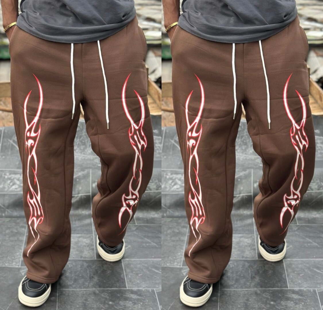 Pantalon streetwear marron motif