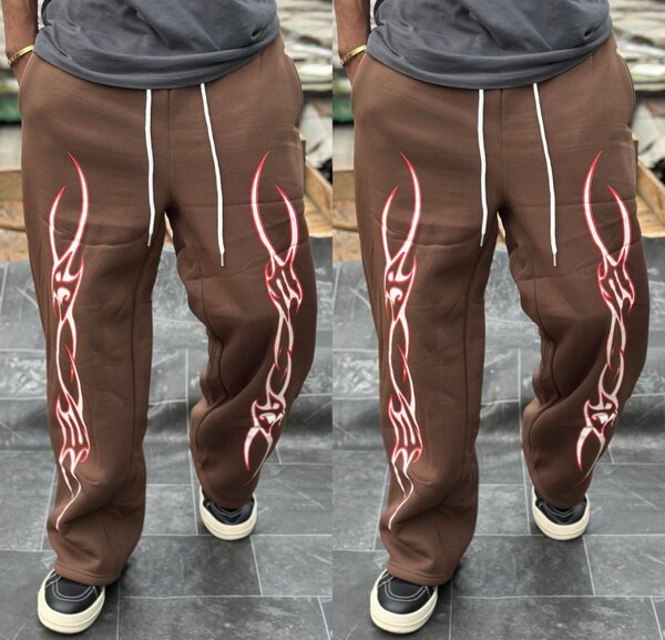 Pantalon streetwear marron motif