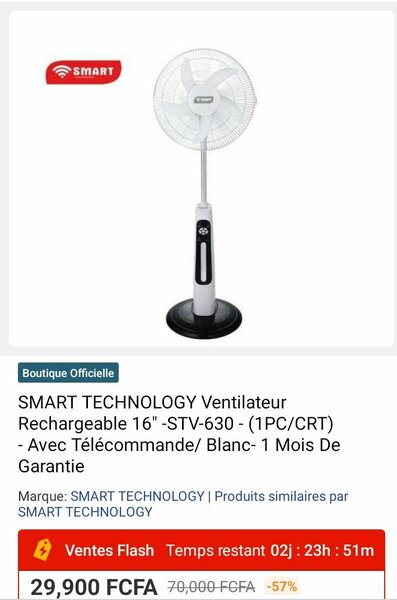 Ventilateur Rechargeable 16" Smart