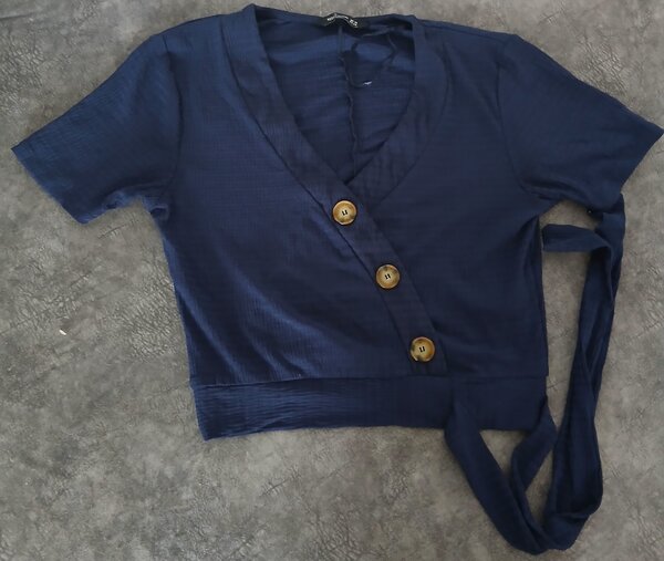 Haut cache-cœur bleu femme