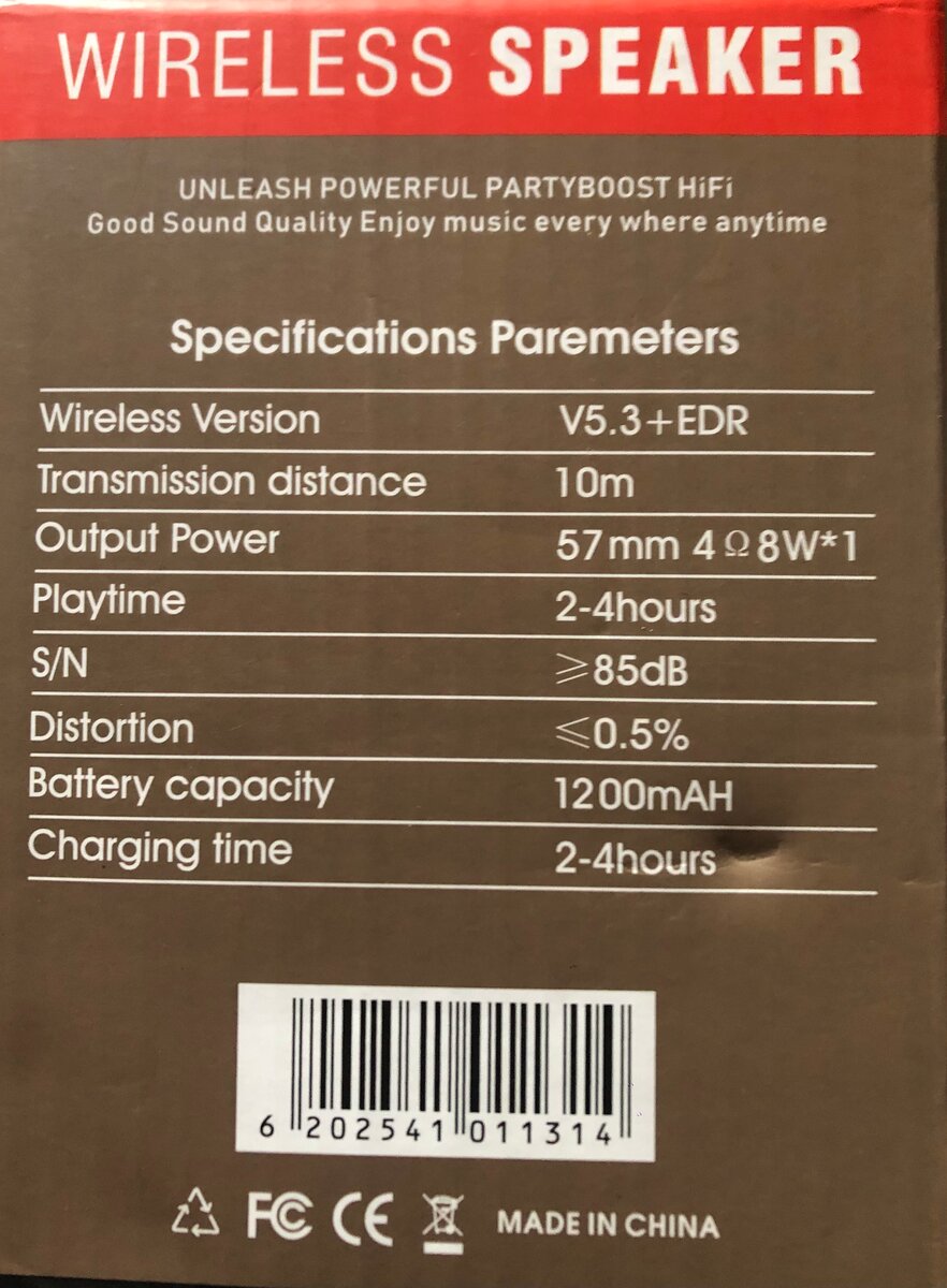 Enceinte Bluetooth Portable - HiFi, 8W, 1200mAh, 2-4 Heures de Lecture