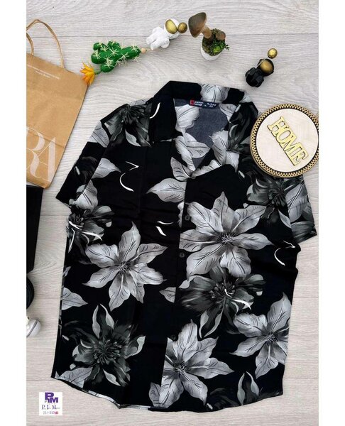 Chemise homme fleurie noire