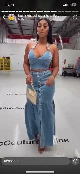 Ensemble jupe longue en jean et bustier bleu