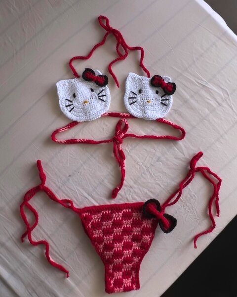 Bikini en crochet style chat