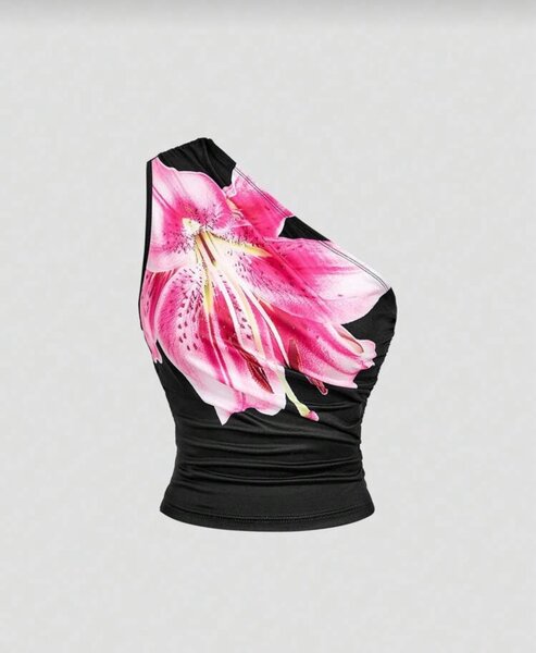 Top asymétrique à fleurs