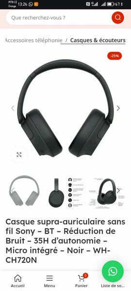 Casque Sony WH-CH720N Noir