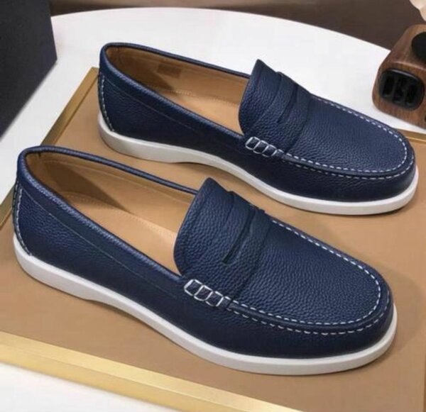 Mocassins en cuir bleu homme