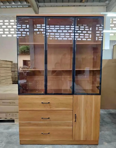 Meuble de Rangement en Bois avec Portes Vitrées