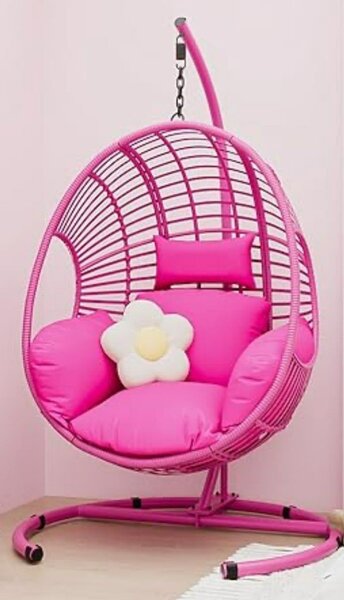 Fauteuil suspendu rose en rotin