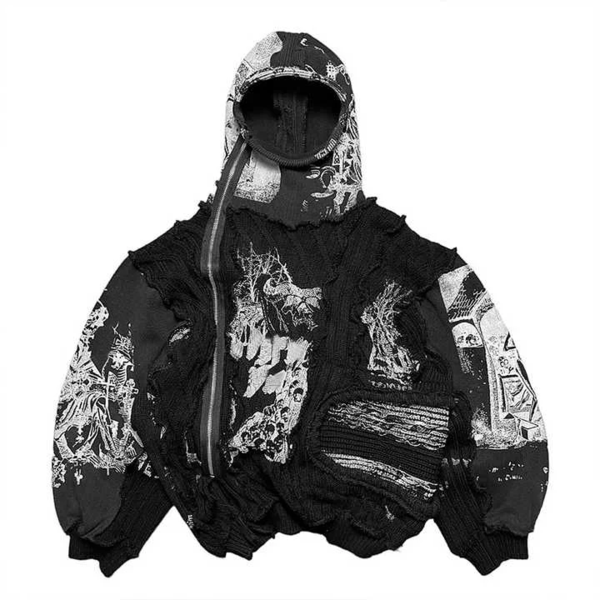 Sweat à capuche noir motif graphique