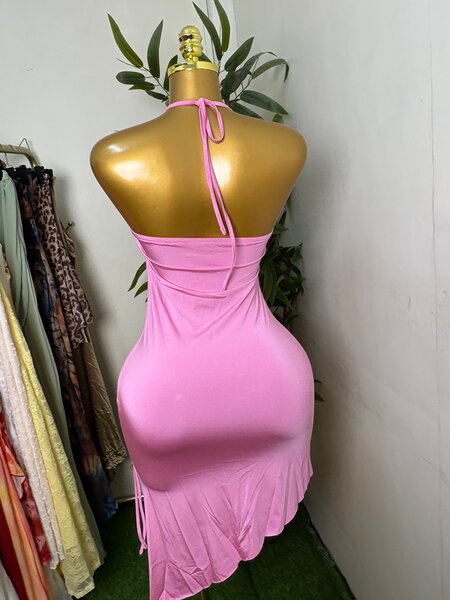 Robe rose asymétrique pour femme