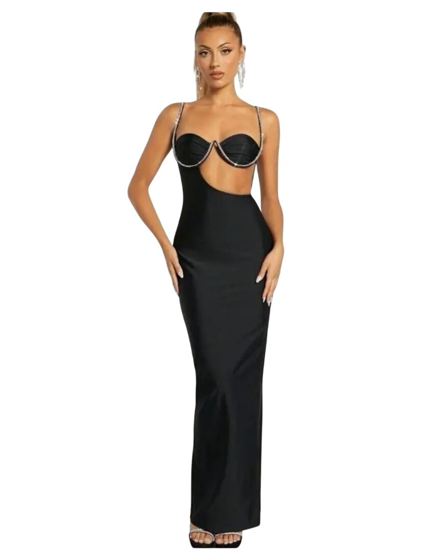 Robe Noire Strass Élégante