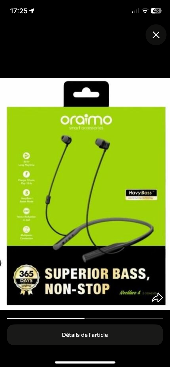 Écouteurs Bluetooth Oraimo