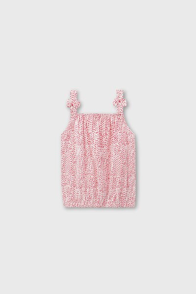 Red Bow-Strap Cotton Top