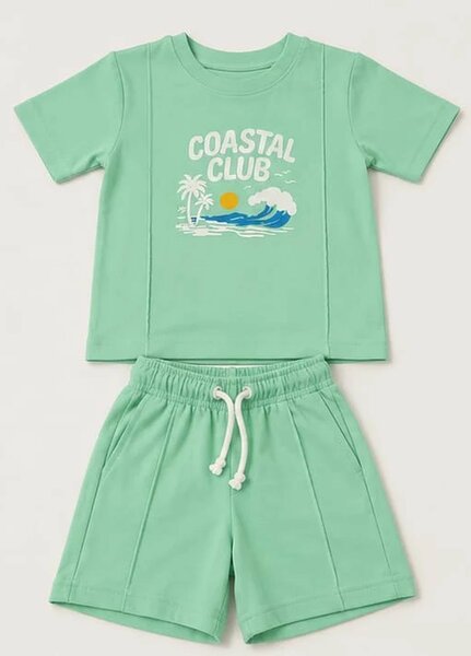 Lambkin Kids RTW Printed Cotton 2 Piece Suit Coastal Tee N Shorts Set - Casual Collection