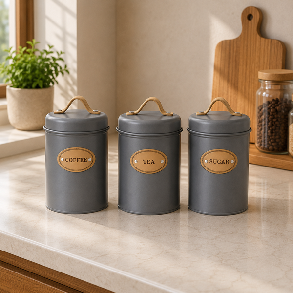 3-Piece Canister Set – Black, White & Grey