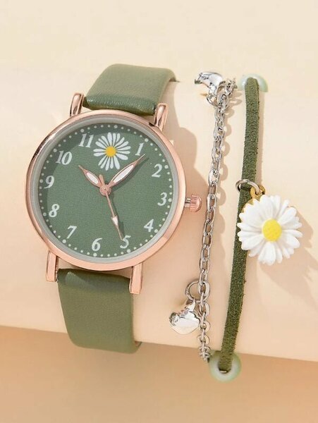 Shein - Quartz Watch With One Piece Round Index Dial And One Piece Bracelet
