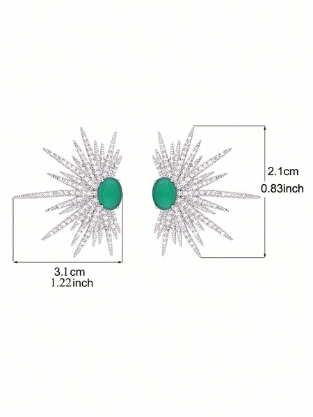 Shein - 1pair Green Cubic Zirconia Marquise Stud earrings for Women Party Wedding Dating Gift