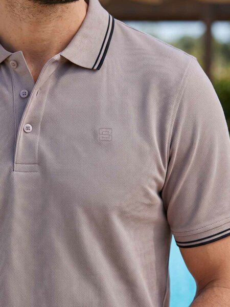 Beige Contrast Tipping Polo T-Shirt (POLO-1220)