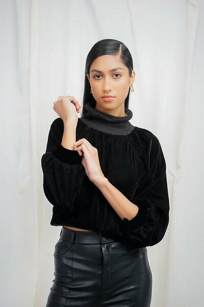 VYBE - x Munib Nawaz - Velvet Crop High-Neck- Black
