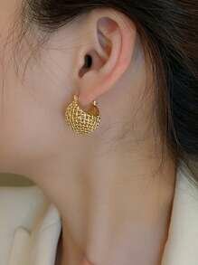Shein - 1pair Fashionable Zinc Alloy Weave Detail Hollow Out Hoop Earrings For Women For Daily Decoration