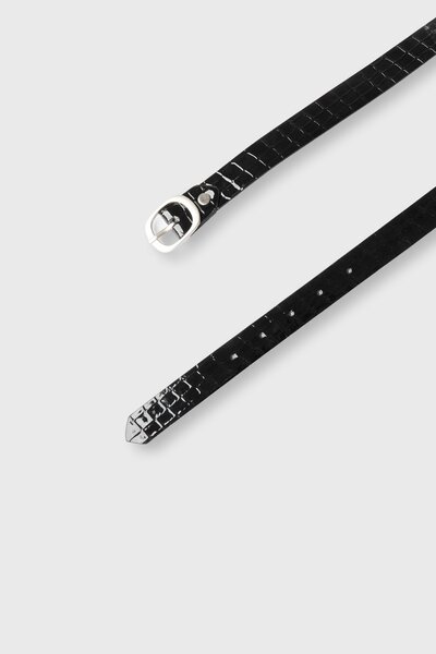 Girls Glossy Black Leather Belt