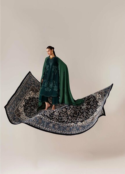 Q line by Qalamkar Unstitched Embroidered Slub Linen 3 Piece Suit QLK26UQL Roma QLW-09 - Winter Collection