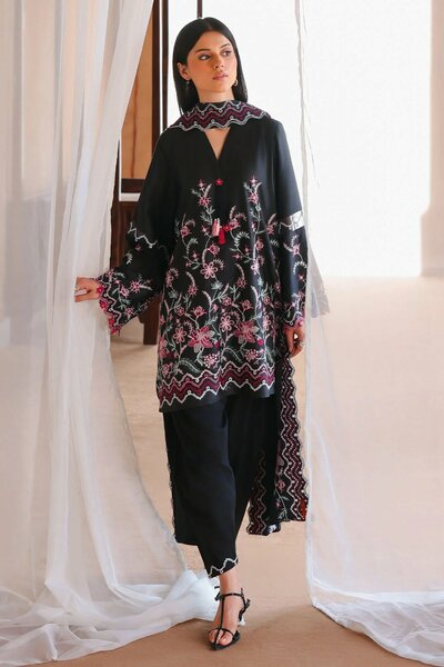 Cross Stitch Unstitched Embroidered Cotton Satin 3 Piece Suit CS26UCS Midnight Flora - Casual Collection