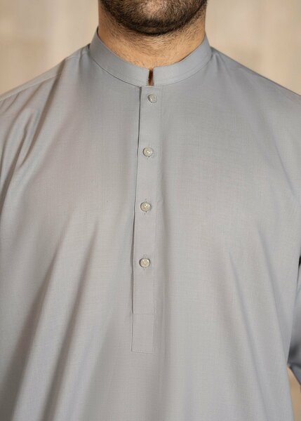 Buraq Men RTW Solids Wash N Wear Kurta Shalwar Suit Grey Casual Collection