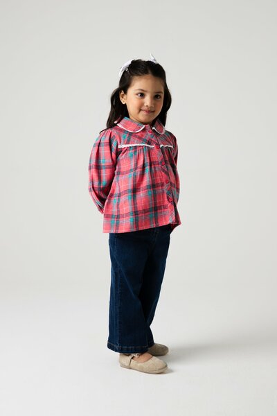 Rosewood Check Lace Flannel Top
