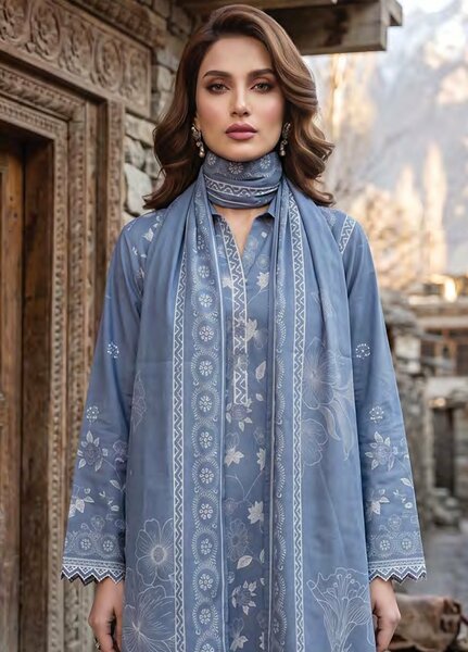Lakhany Unstitched Printed Pashmina 3 Piece Suit LSM26UP LG-SG-0163-B - Casual Collection