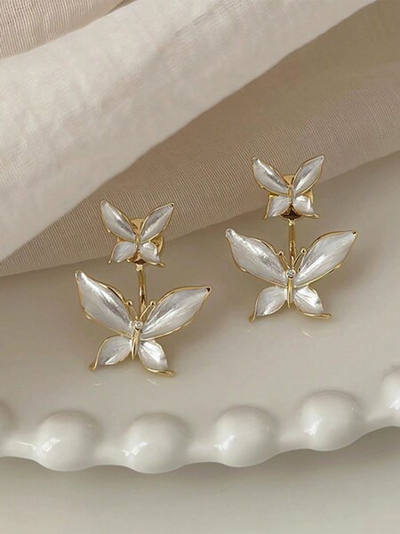 Shein - 1pair Party Rhinestone Butterfly Design Double Wearing Stud Earrings For Women