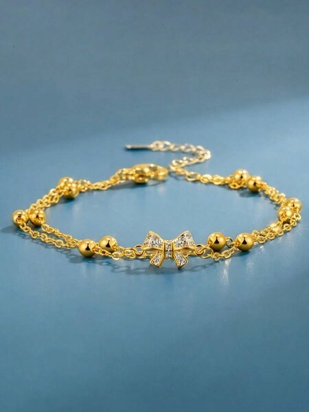 Shein - 1Pc Elegant Luxury Double-Layer Bowknot Bracelet