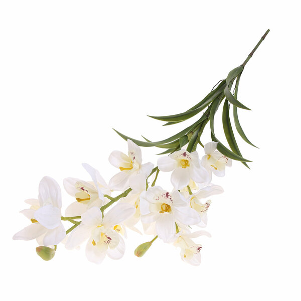 Artificial White Cymbidium Orchid Stem – Elegant Faux Orchid Spray for Home Décor & Floral Arrangements