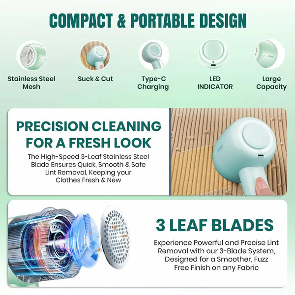 VGR - V-813 Professional Lint Remover for Clothes, Rechargeable Fabric Shaver with Stainless Steel Blades