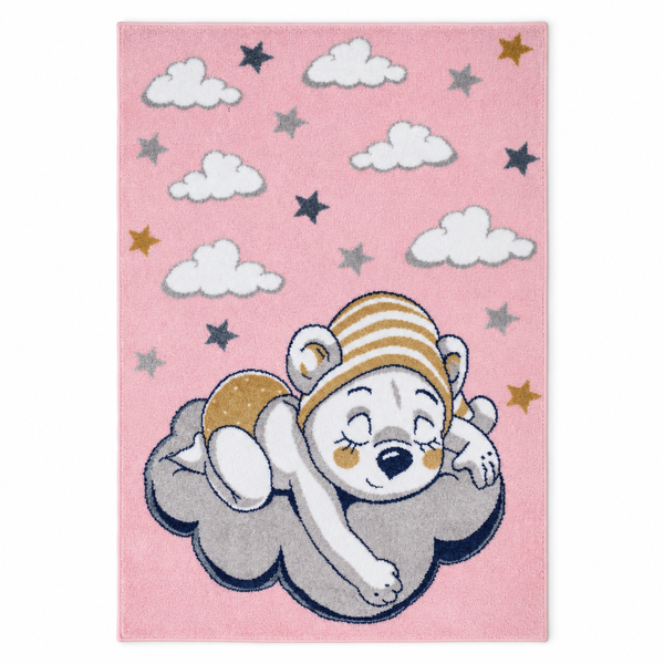 Pink Sleeping Teddy Bear Kids Polyester Rug  5 x 8 Ft  EK83AKIDS EK83A