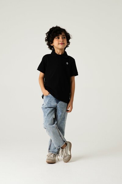 Boys Classic Black Pique Polo