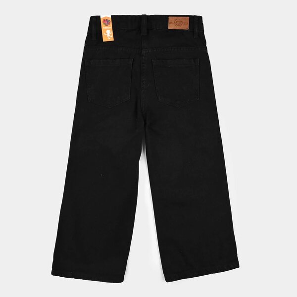 Girls Pearl Embellished Stretch Denim Straight-Fit Pants – Black