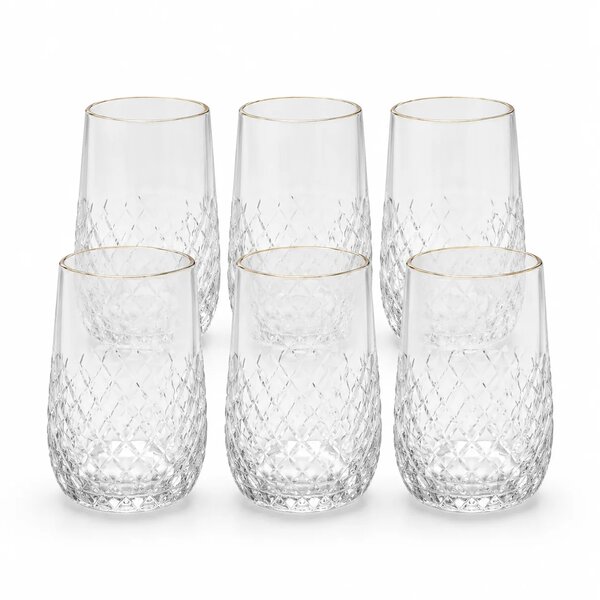 6 Pcs Clear Glass Set with Golden Rim – Textured Drinking Glass Set