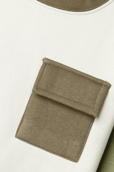 Boys Olive Contrast Off-White Sweatshirt