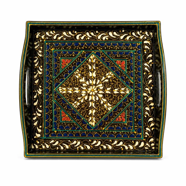 Swati Tray 12 x 12 T Art – Traditional Hand-Painted Decorative Serving Tray | Assorted Pakistani Folk Art Design