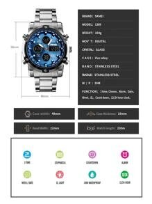 Shein - 1pc Men Silver Stainless Steel Strap Fashionable Water Resistant Round Dial Digital Watch