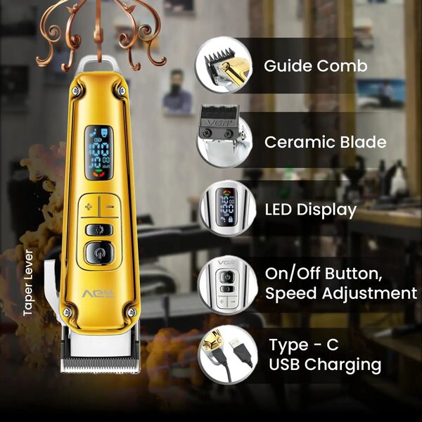 VGR - Professional Hair Clipper, Salon Trimmer With Digital Display