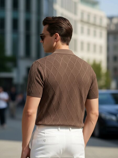 Brown Sweater Knitted Zipper Polo (SKZP-041)