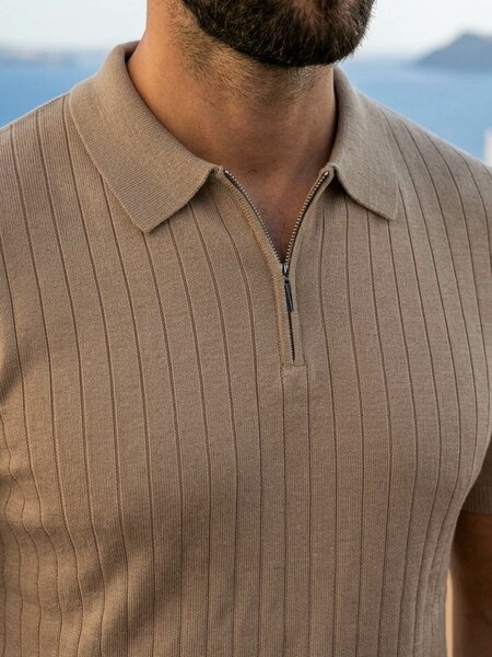 Light Brown Knitted Zipper Polo (SKZP-067)