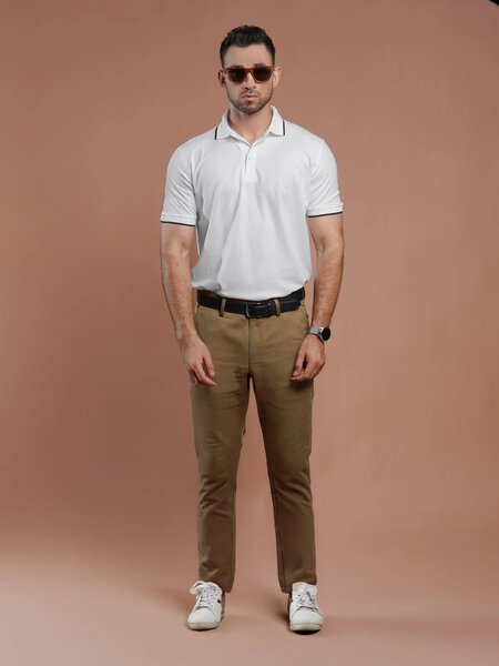 White Plain Contrast Tipping Half Sleeves Polo T-Shirt (POLO-841)