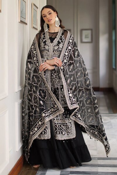 3 Piece Embroidered Lawn Suit with Organza Dupatta