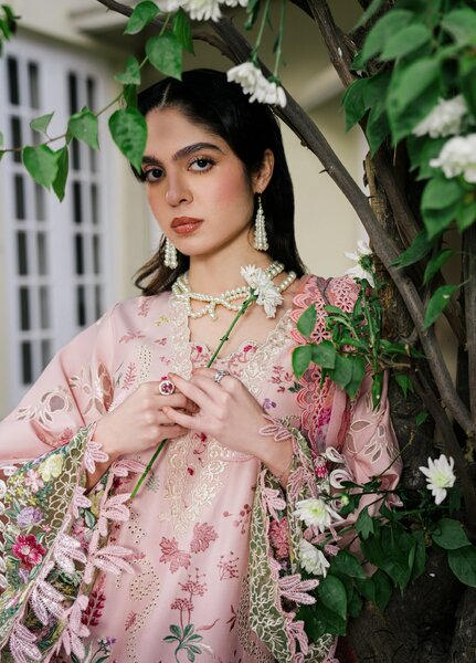 Camelia by Sundas Ahad Unstitched Embroidered Luxury Lawn 3 Piece Suit SNA26UC EL-06 Baby Pink - Festive Collection